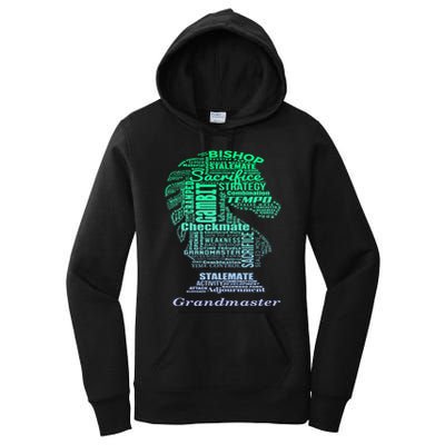 Word Art Chess Piece for Chess Player Bishop Chess Women's Pullover Hoodie