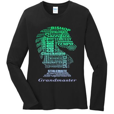 Word Art Chess Piece for Chess Player Bishop Chess Ladies Long Sleeve Shirt