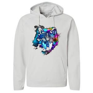 Wolf Art Colourful Animal Motif Artwork Wolf Performance Fleece Hoodie