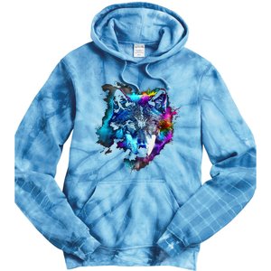 Wolf Art Colourful Animal Motif Artwork Wolf Tie Dye Hoodie