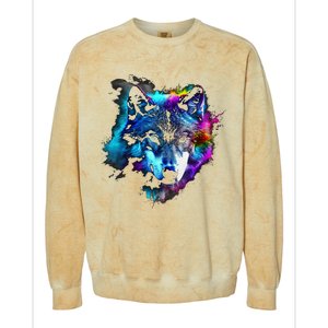 Wolf Art Colourful Animal Motif Artwork Wolf Colorblast Crewneck Sweatshirt