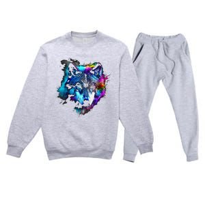 Wolf Art Colourful Animal Motif Artwork Wolf Premium Crewneck Sweatsuit Set