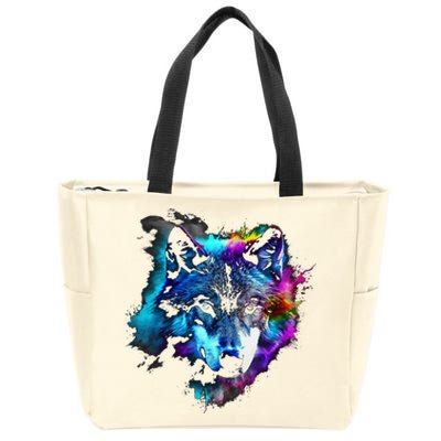 Wolf Art Colourful Animal Motif Artwork Wolf Zip Tote Bag