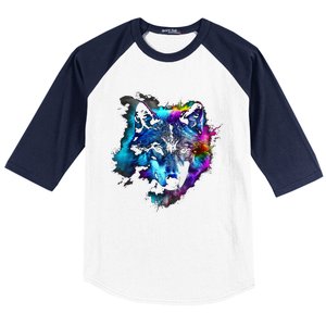 Wolf Art Colourful Animal Motif Artwork Wolf Baseball Sleeve Shirt