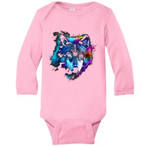 Wolf Art Colourful Animal Motif Artwork Wolf Baby Long Sleeve Bodysuit