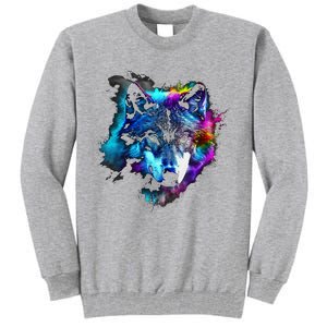 Wolf Art Colourful Animal Motif Artwork Wolf Tall Sweatshirt