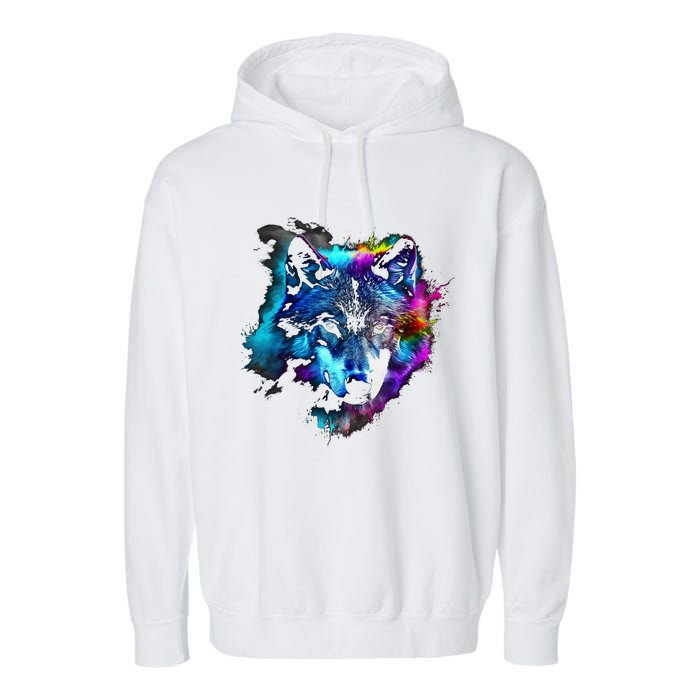 Wolf Art Colourful Animal Motif Artwork Wolf Garment-Dyed Fleece Hoodie