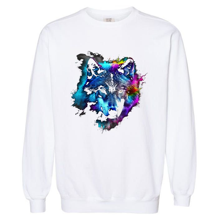 Wolf Art Colourful Animal Motif Artwork Wolf Garment-Dyed Sweatshirt