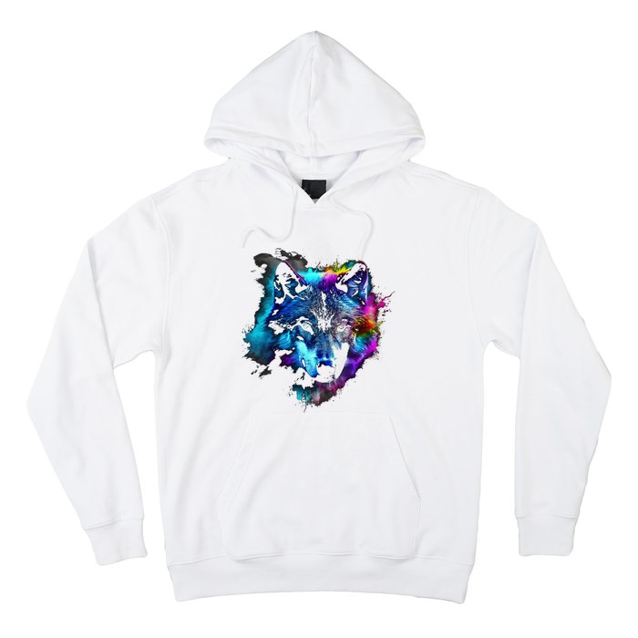 Wolf Art Colourful Animal Motif Artwork Wolf Hoodie