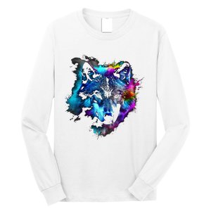 Wolf Art Colourful Animal Motif Artwork Wolf Long Sleeve Shirt