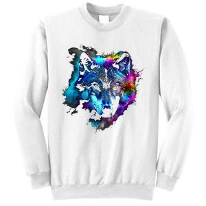 Wolf Art Colourful Animal Motif Artwork Wolf Sweatshirt