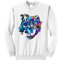 Wolf Art Colourful Animal Motif Artwork Wolf Sweatshirt