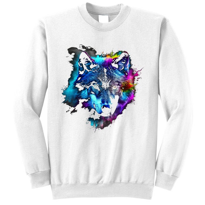 Wolf Art Colourful Animal Motif Artwork Wolf Sweatshirt