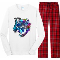 Wolf Art Colourful Animal Motif Artwork Wolf Long Sleeve Pajama Set