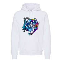 Wolf Art Colourful Animal Motif Artwork Wolf Premium Hoodie