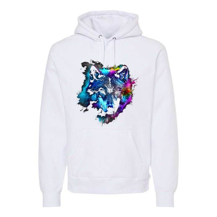 Wolf Art Colourful Animal Motif Artwork Wolf Premium Hoodie