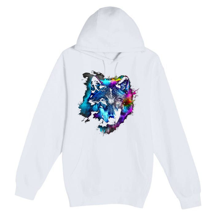 Wolf Art Colourful Animal Motif Artwork Wolf Premium Pullover Hoodie