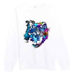 Wolf Art Colourful Animal Motif Artwork Wolf Premium Crewneck Sweatshirt