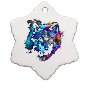 Wolf Art Colourful Animal Motif Artwork Wolf Ceramic Star Ornament