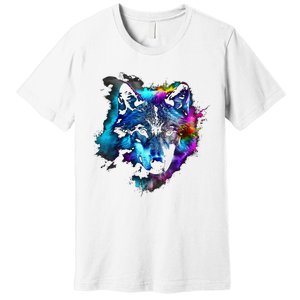 Wolf Art Colourful Animal Motif Artwork Wolf Premium T-Shirt