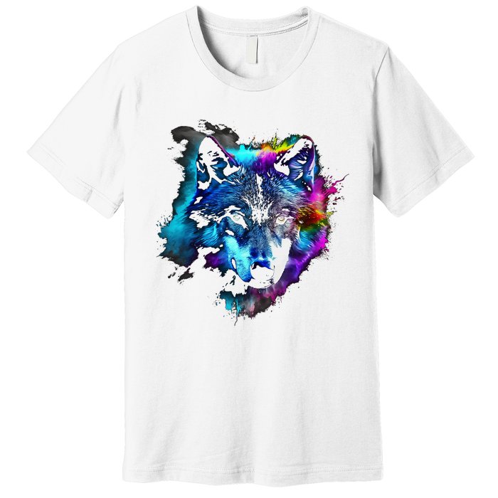 Wolf Art Colourful Animal Motif Artwork Wolf Premium T-Shirt