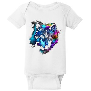 Wolf Art Colourful Animal Motif Artwork Wolf Baby Bodysuit