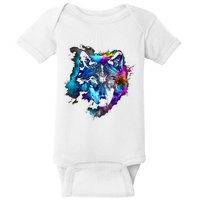 Wolf Art Colourful Animal Motif Artwork Wolf Baby Bodysuit