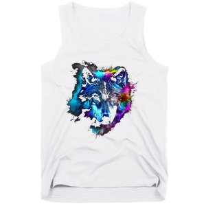 Wolf Art Colourful Animal Motif Artwork Wolf Tank Top