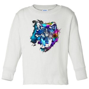 Wolf Art Colourful Animal Motif Artwork Wolf Toddler Long Sleeve Shirt