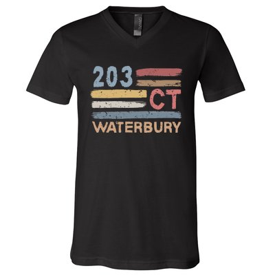 Waterbury Area Code 203 Residents State Connecticut V-Neck T-Shirt