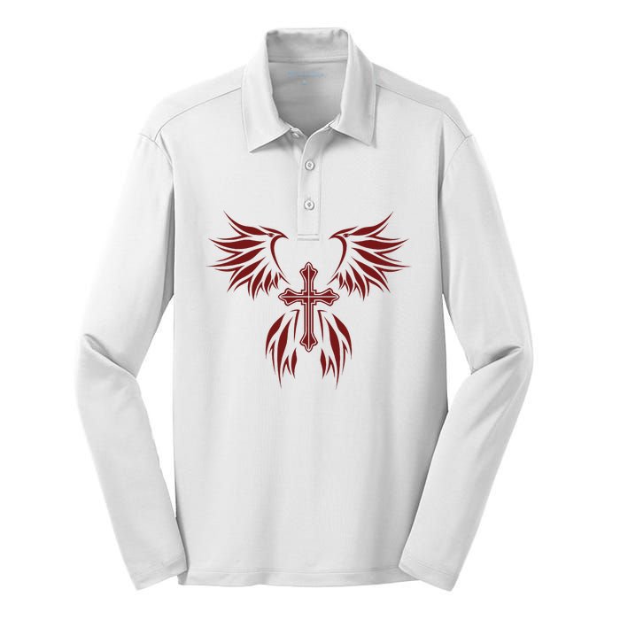 Wings And Cross Alt Egirl Eboy Goth Emo Silk Touch Performance Long Sleeve Polo