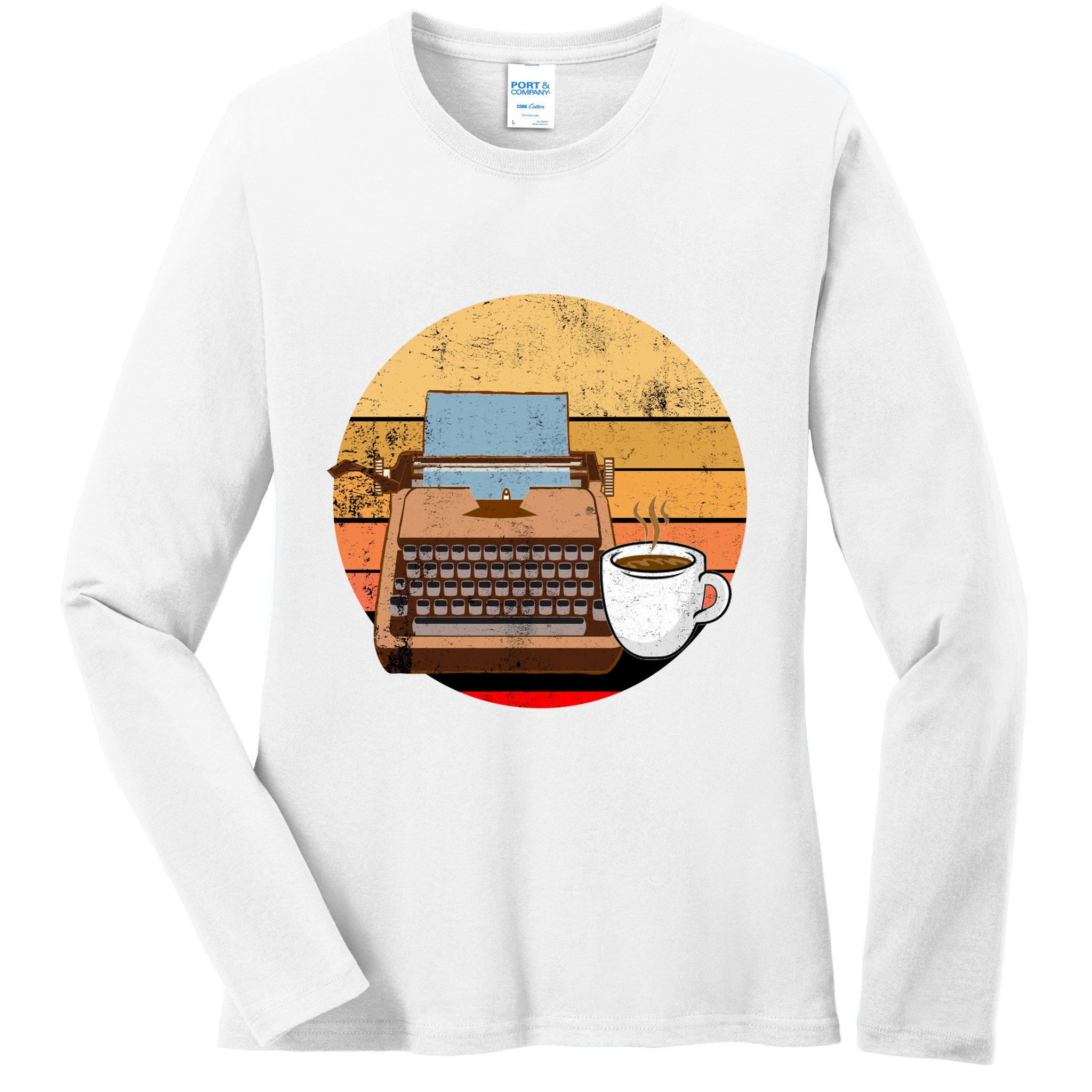 Writer Autor Coffee Typewriter Retro Vintage Journalist Gift Ladies Long Sleeve Shirt
