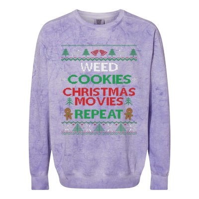 Weed And Cannabis Ugly Christmas Pajama Funny Colorblast Crewneck Sweatshirt