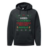 Weed And Cannabis Ugly Christmas Pajama Funny Performance Fleece Hoodie