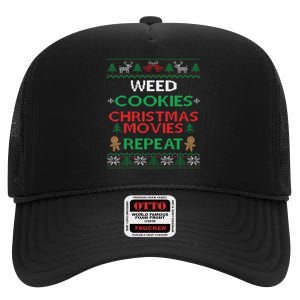 Weed And Cannabis Ugly Christmas Pajama Funny High Crown Mesh Back Trucker Hat