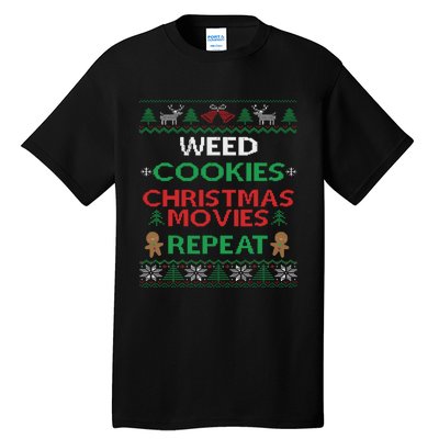 Weed And Cannabis Ugly Christmas Pajama Funny Tall T-Shirt