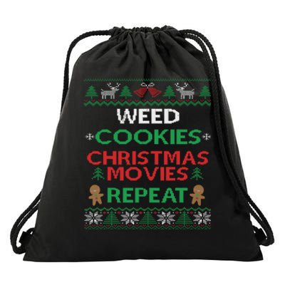 Weed And Cannabis Ugly Christmas Pajama Funny Drawstring Bag