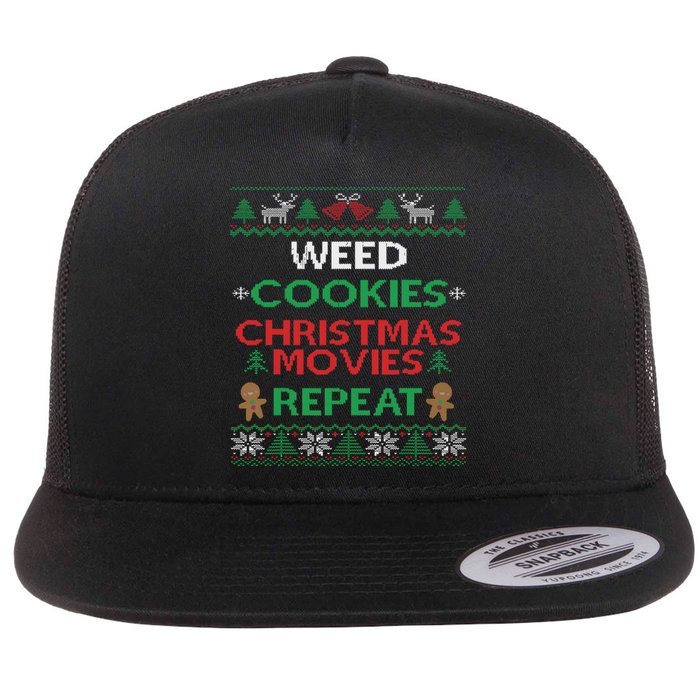 Weed And Cannabis Ugly Christmas Pajama Funny Flat Bill Trucker Hat