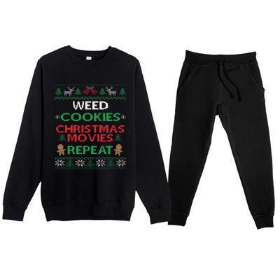 Weed And Cannabis Ugly Christmas Pajama Funny Premium Crewneck Sweatsuit Set