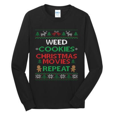 Weed And Cannabis Ugly Christmas Pajama Funny Tall Long Sleeve T-Shirt