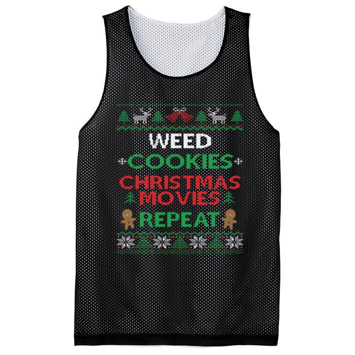 Weed And Cannabis Ugly Christmas Pajama Funny Mesh Reversible Basketball Jersey Tank