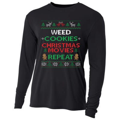 Weed And Cannabis Ugly Christmas Pajama Funny Cooling Performance Long Sleeve Crew