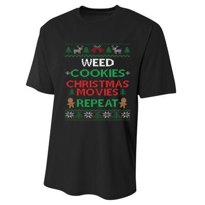 Weed And Cannabis Ugly Christmas Pajama Funny Performance Sprint T-Shirt