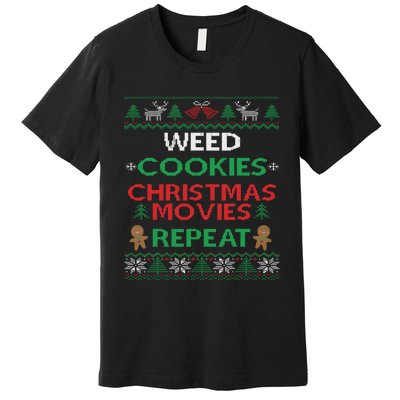 Weed And Cannabis Ugly Christmas Pajama Funny Premium T-Shirt