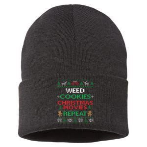 Weed And Cannabis Ugly Christmas Pajama Funny Sustainable Knit Beanie