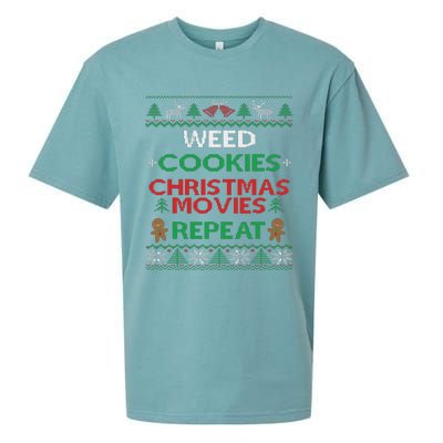 Weed And Cannabis Ugly Christmas Pajama Funny Sueded Cloud Jersey T-Shirt