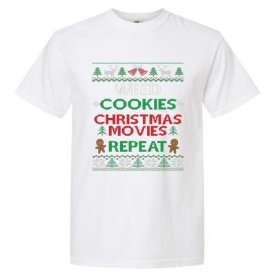 Weed And Cannabis Ugly Christmas Pajama Funny Garment-Dyed Heavyweight T-Shirt