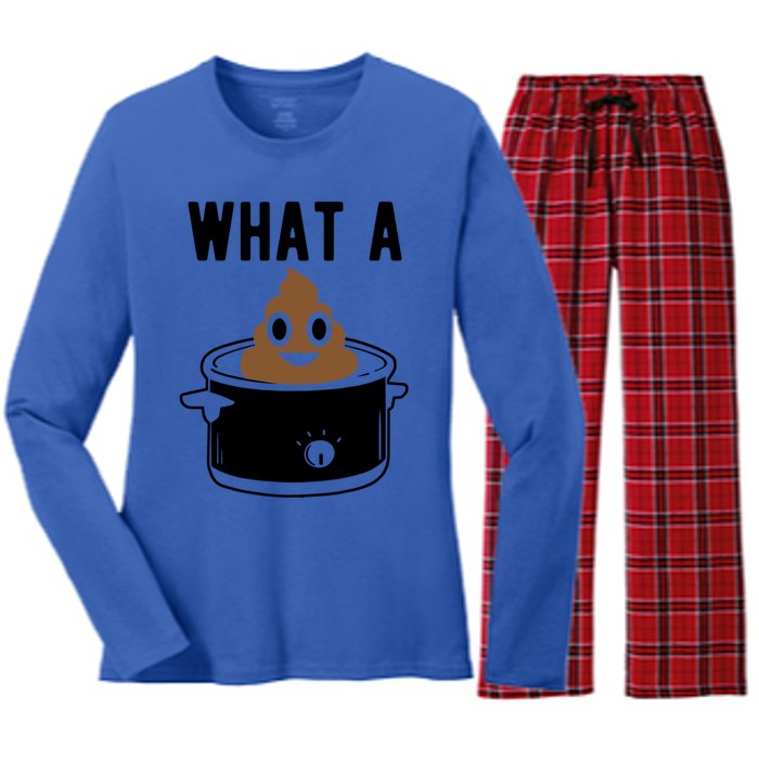 What A Crock Gift Funny Poop In A Crock Pot Gift Women's Long Sleeve Flannel Pajama Set 