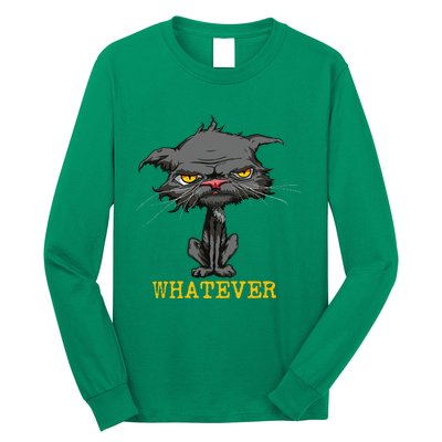 Whatever Angry Cat Funny Sarcastic Bored Cat Lovers Meh Long Sleeve Shirt