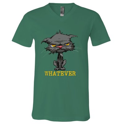 Whatever Angry Cat Funny Sarcastic Bored Cat Lovers Meh V-Neck T-Shirt